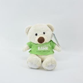 Custom White Piggy Bank Teddy Bear Soft Stuffed Animal Plush Toys with Green T-shirt