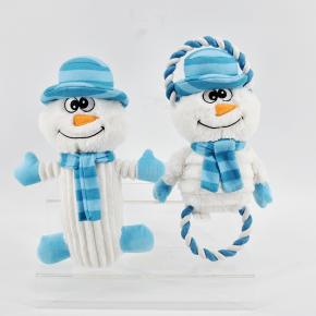 Custom Blue Color Durable Bite-resistant Squeaky Snowman Pet Dog Chew Toys for Christmas